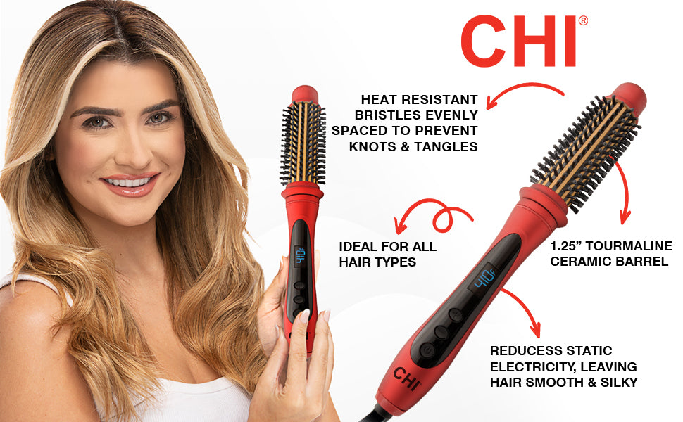 CHI 1.25 inch Tourmaline Ceramic Heated Round Brush - Ruby Red