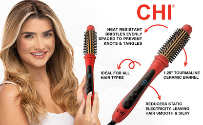 CHI 1.25 inch Tourmaline Ceramic Heated Round Brush - Ruby Red