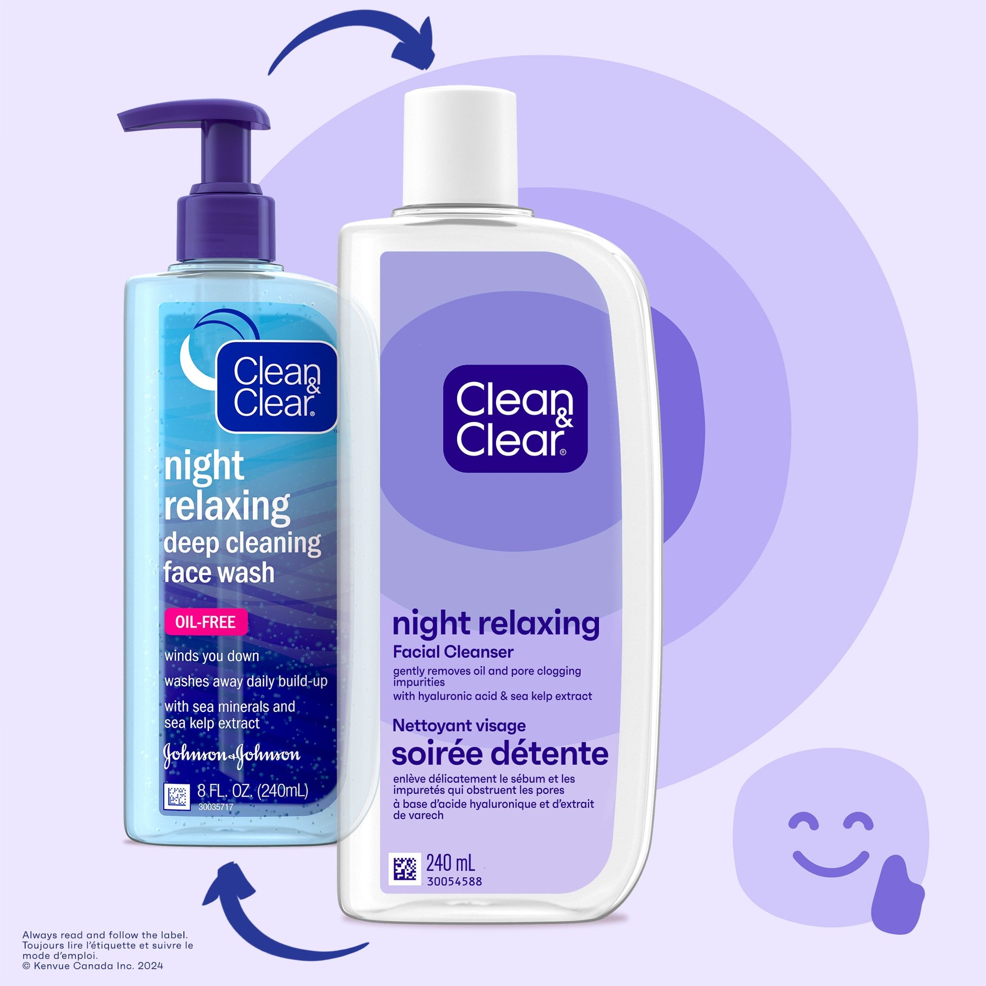 Clean & Clear Facial Cleanser Combo Morning 8oz & Night 8oz