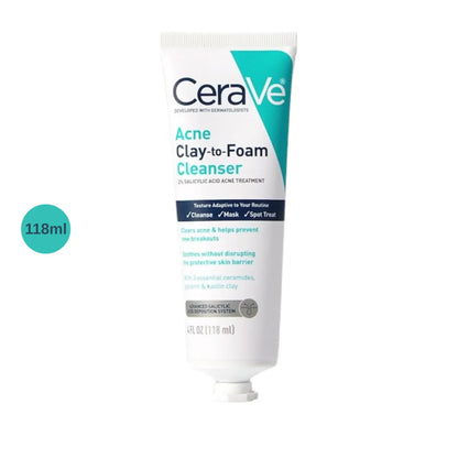 CeraVe Acne Clay-to-Foam Facial Cleanser, 4 oz