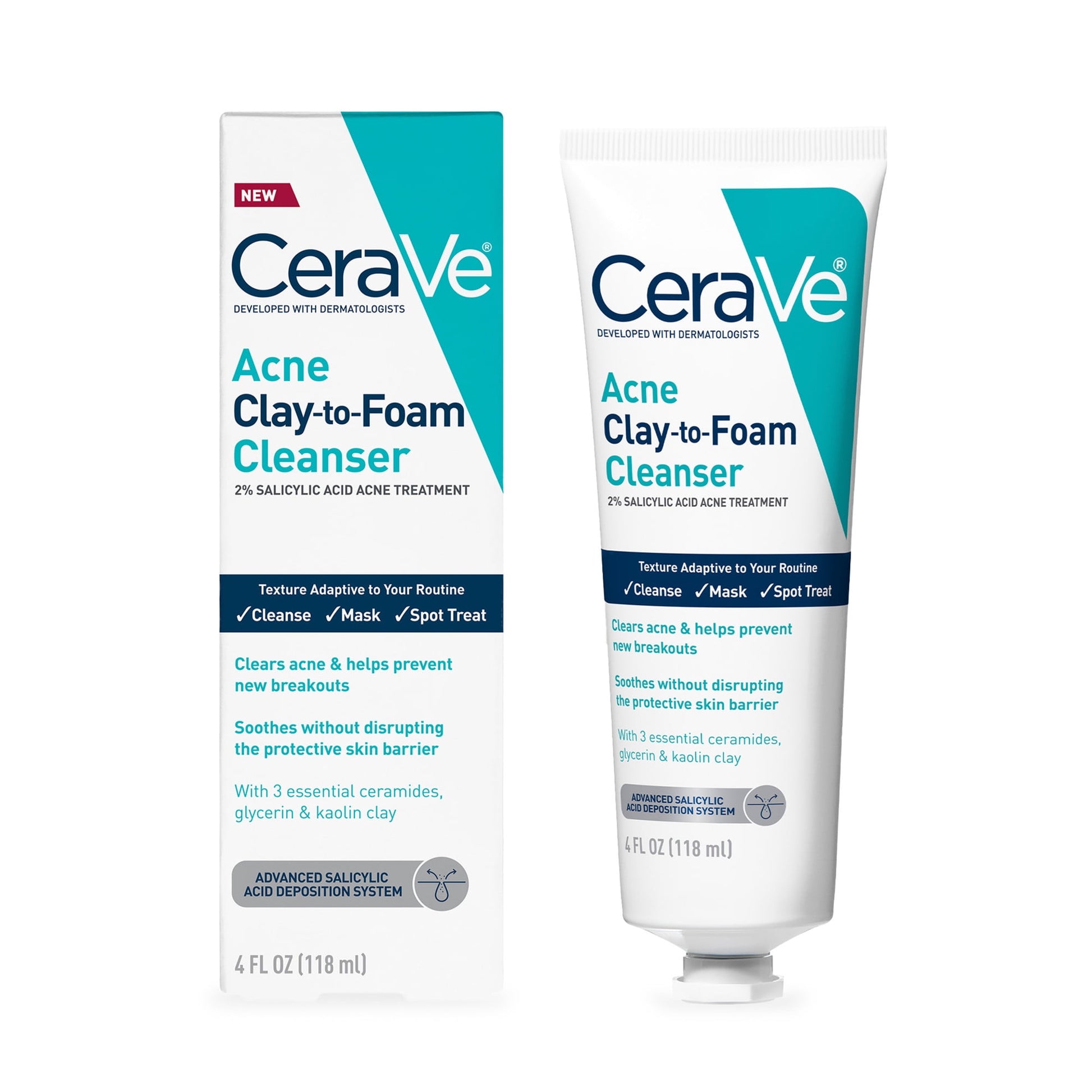 CeraVe Acne Clay-to-Foam Facial Cleanser, 4 oz