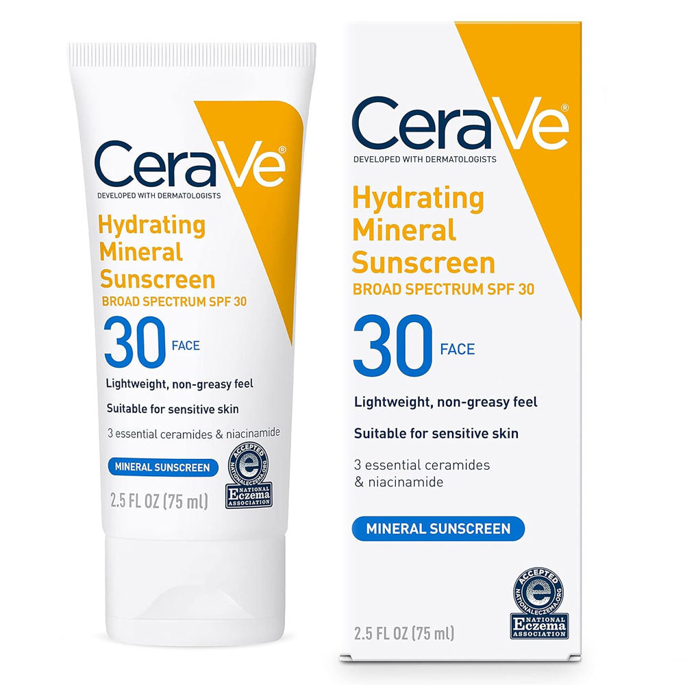 CeraVe Hydrating Mineral Face Sunscreen Lotion – SPF 30, 2.5 oz