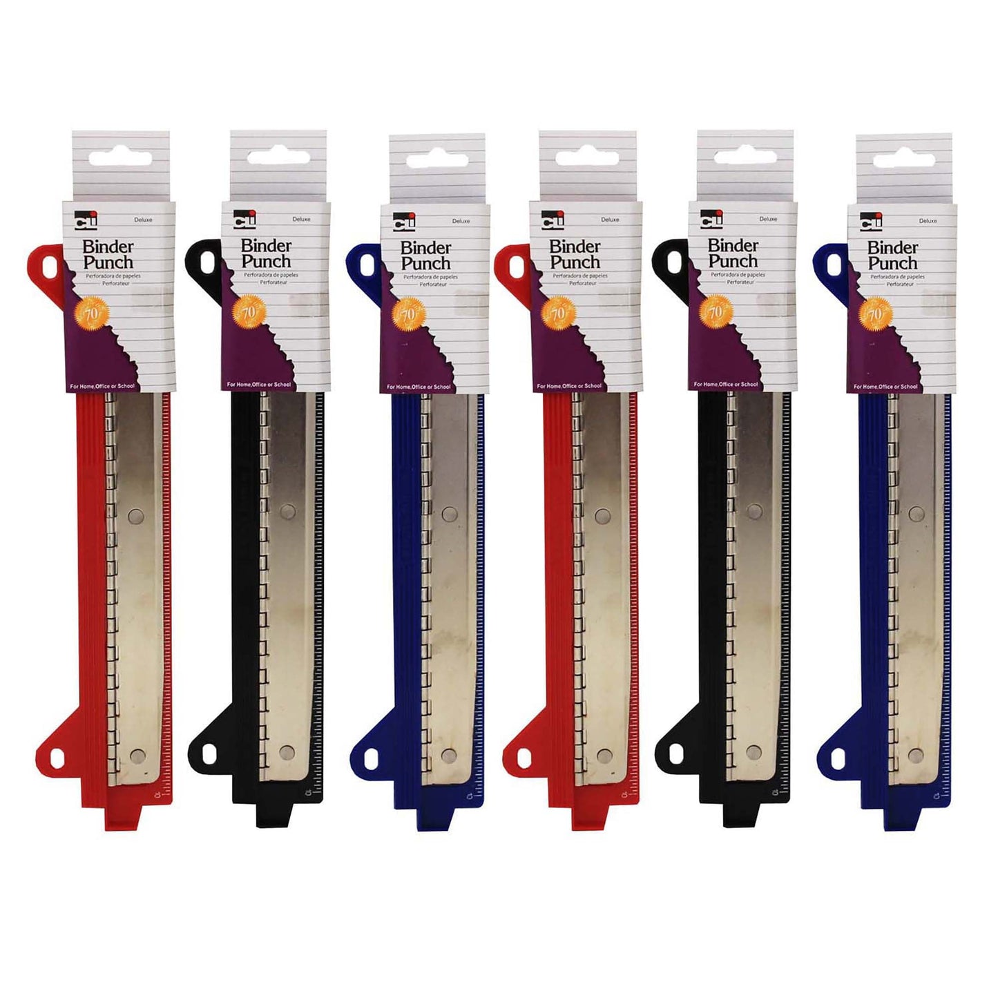 CLi Three-Hole Binder Punch with Ruler Edge - Assorted