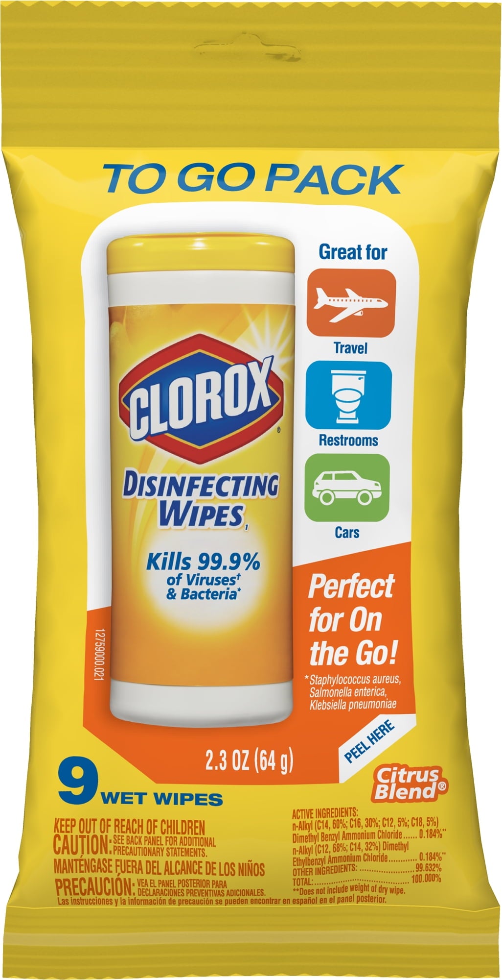 CLOROX Disinfecting To Go Travel Wipes - Citrus, 9 count