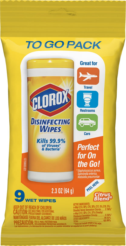 CLOROX Disinfecting To Go Travel Wipes - Citrus, 9 count