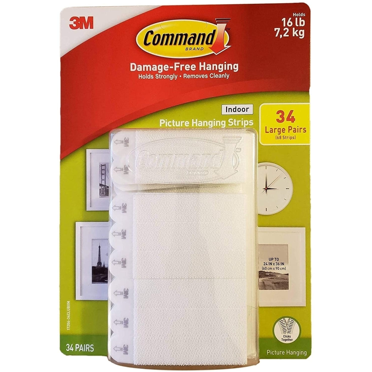 Command Large Single Hook - Clear, 1 Hook + 2 Strips