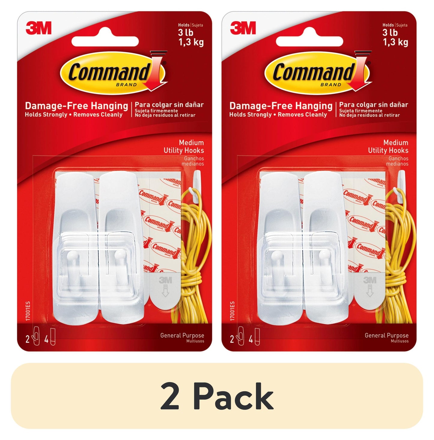 Command Medium Utility Wall Hook - White, 2 Hooks + 4 Strips