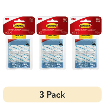 Command Mini Wall Hooks - Clear, 18 Hooks + 24 Strips