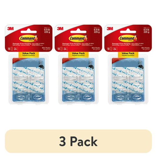 Command Mini Wall Hooks - Clear, 18 Hooks + 24 Strips