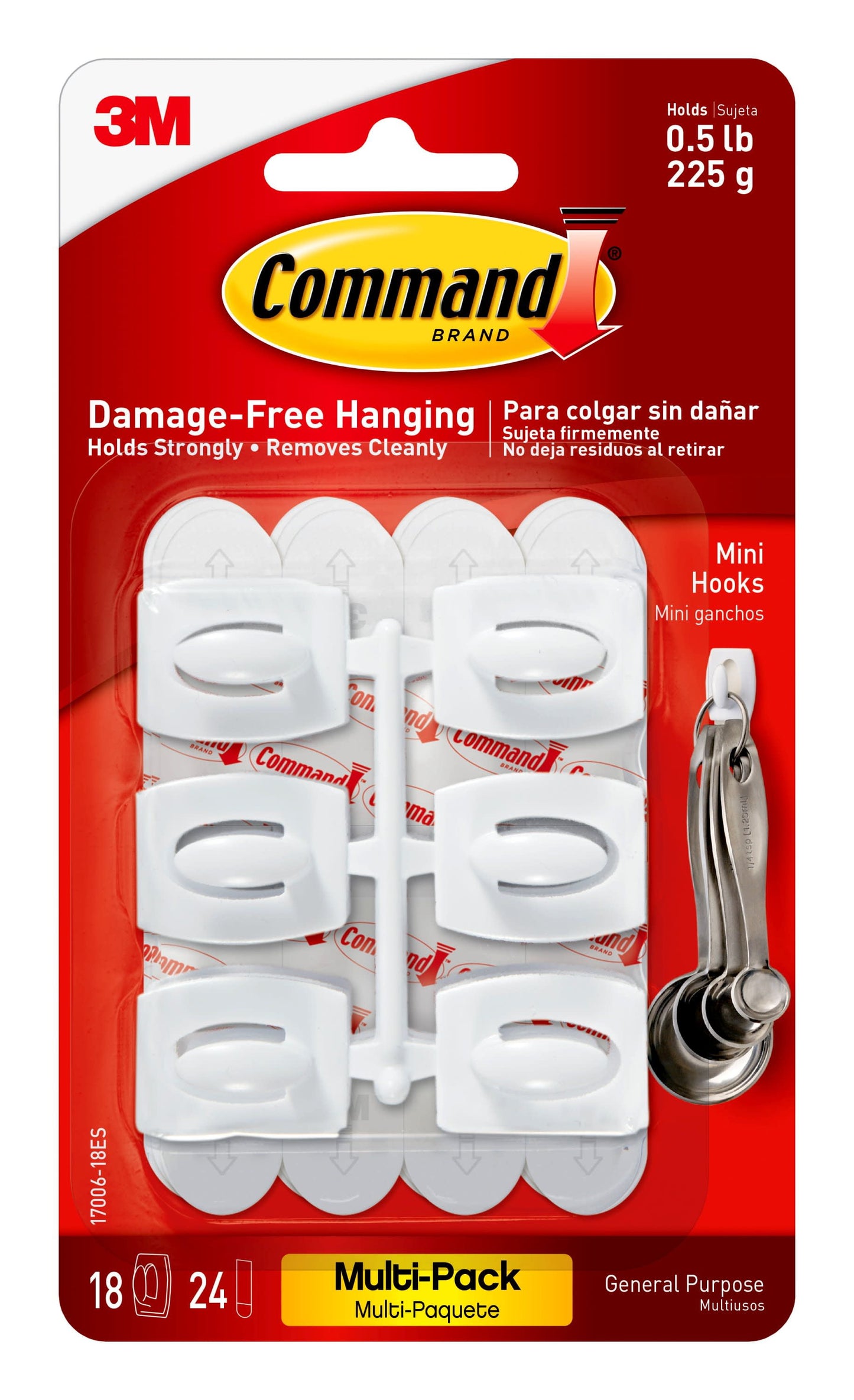 Command Mini Wall Hooks - Clear, 18 Hooks + 24 Strips