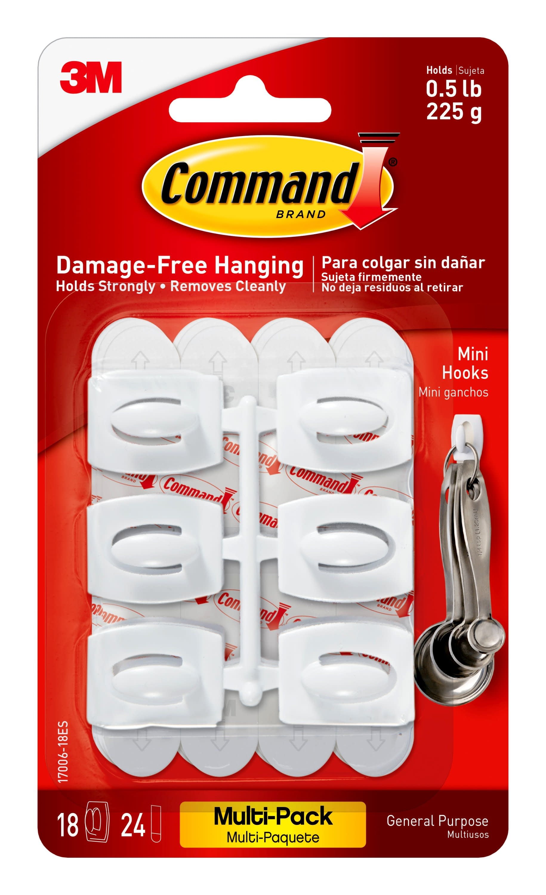 Command Mini Wall Hooks - Clear, 18 Hooks + 24 Strips
