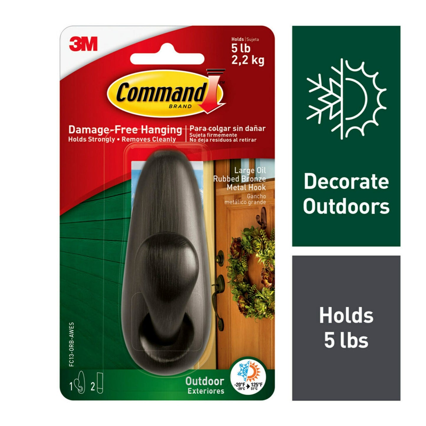 Command Large Utility Wall Hook - White, 3 Hooks + 6 Strips