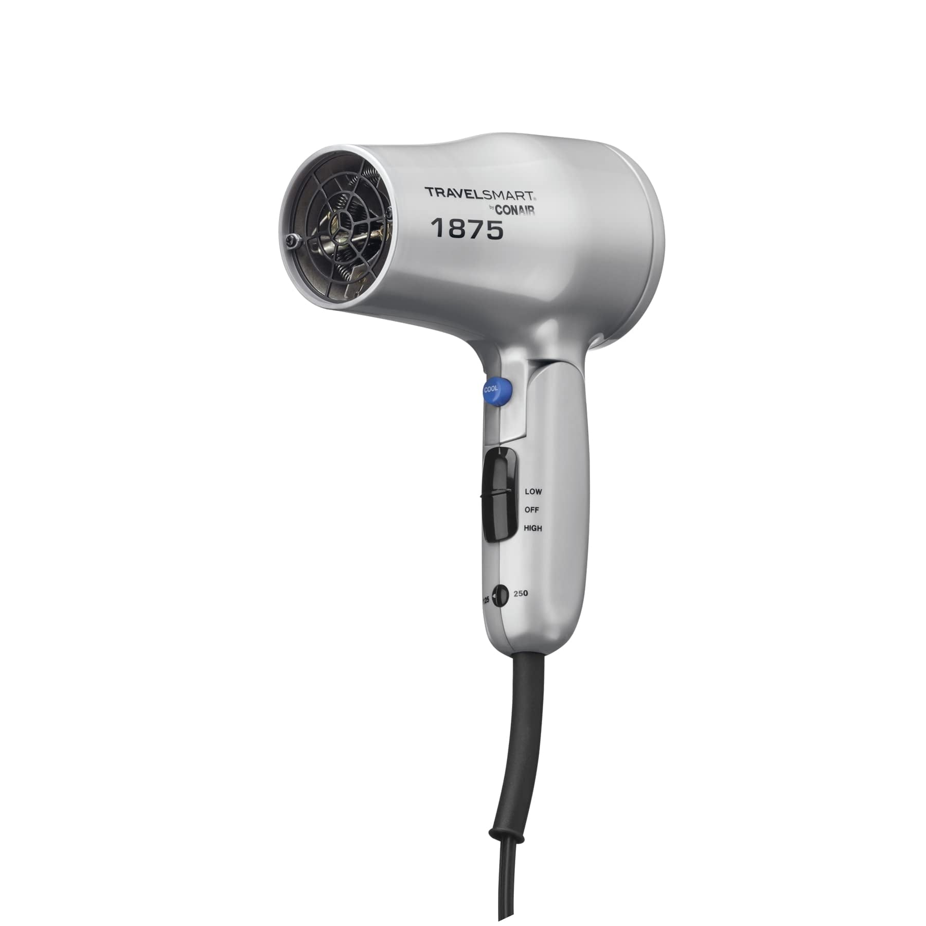 CONAIR 1875 Watt Compact Dual Voltage Travel Hair Dryer with Folding Handle - Grey