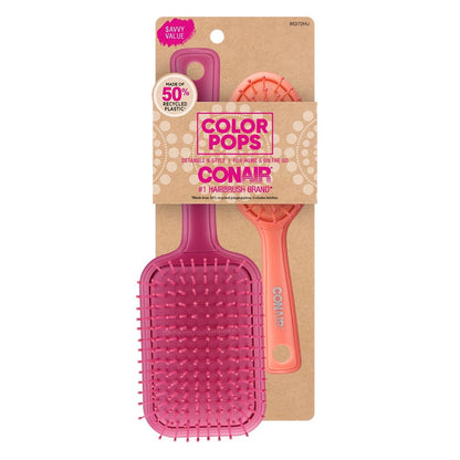CONAIR Color Pops Detangle & Style Brush Set - Pink & Orange, 2 count
