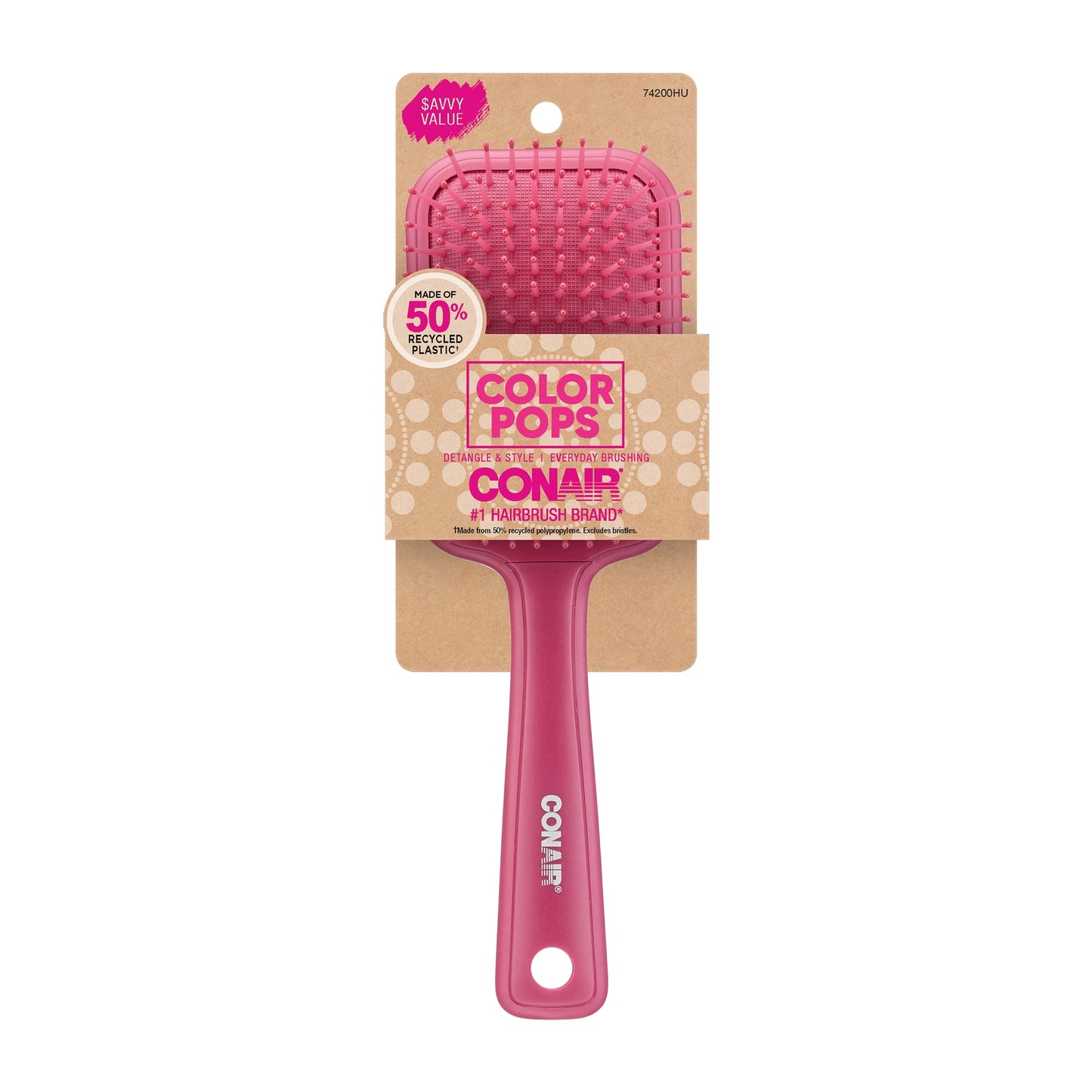 CONAIR Color Pops Detangle & Style Paddle Hair Brush - Pink