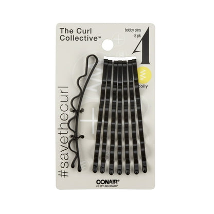 CONAIR Curl Collective Curly Hair Bobby Pins - Black, 8 count