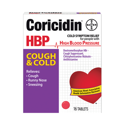CORICIDIN HBP COUGH COLD TABLET 16CT