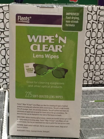 Flents Wipe 'N Clear Biodegradable Premoinstened Lens Wipes, 20 Count