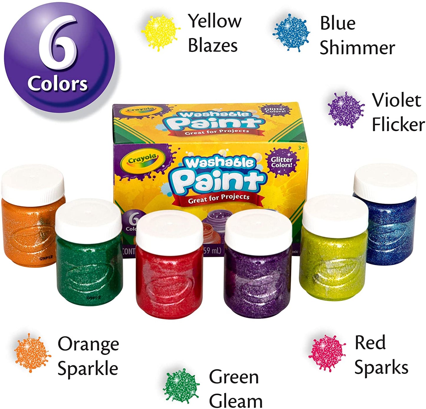 Crayola Washable Glitter Project Paint, 6 count