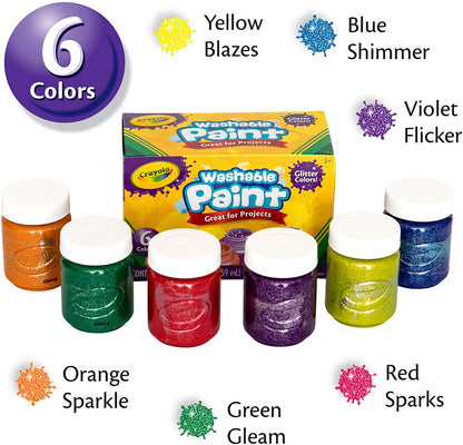 Crayola Washable Glitter Project Paint, 6 count