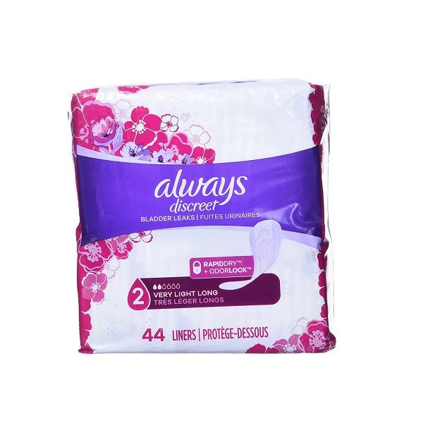 Always Discreet Liners #2 Very Light Long 44 Count