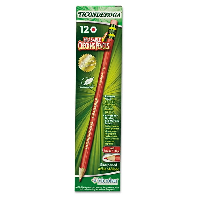 Dixon Ticonderoga Erasable Checking Wood-Cased Pencils, Pre-Sharpened, Red, 2-count