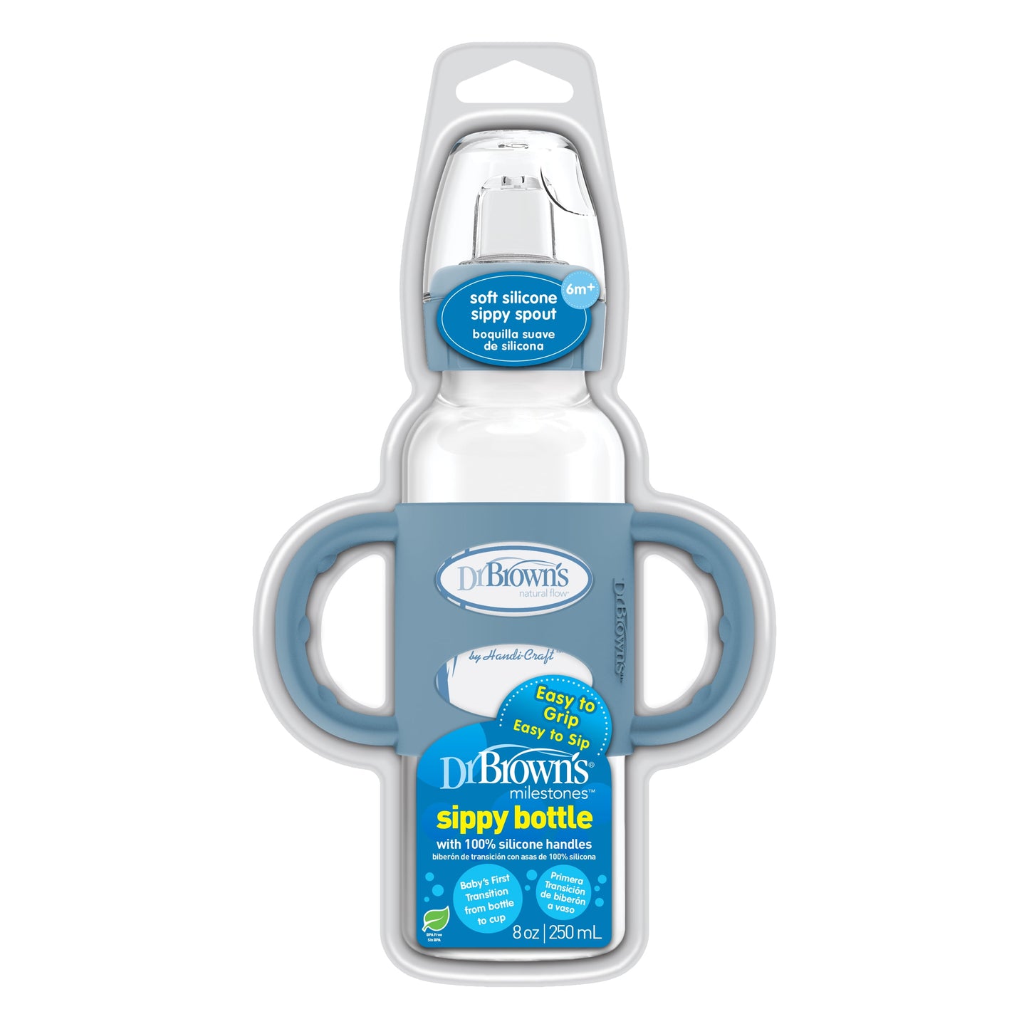 Dr Brown's Milestones Narrow Sippy Bottle with Silicone Handles & Soft Spout - Gray, 8 oz