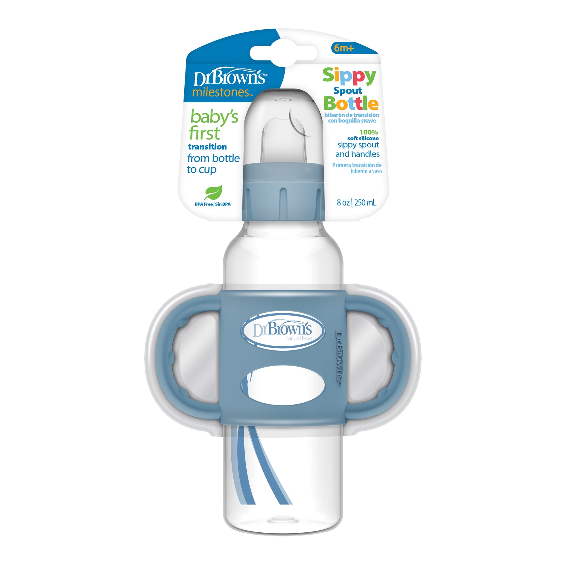 Dr Brown's Milestones Narrow Sippy Bottle with Silicone Handles & Soft Spout - Gray, 8 oz