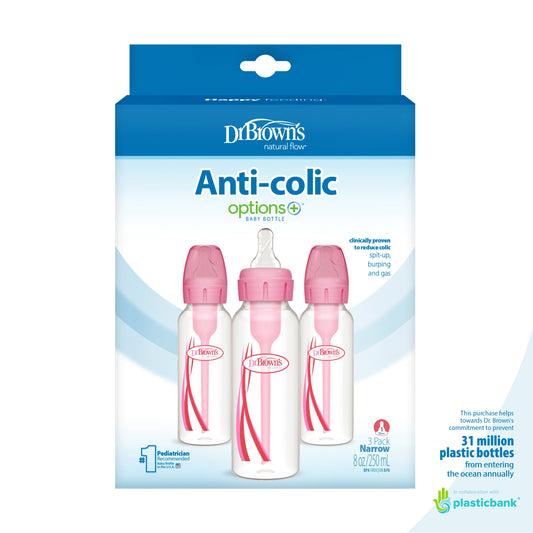 Dr Brown’s Natural Flow Anti-Colic Options Plus Narrow Baby Bottle, 8 oz - Very Pink, 2 count