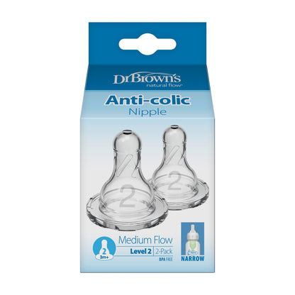 Dr Brown's Level 3 Narrow Baby Bottle Silicone Nipple - Medium-Fast Flow, 2 count