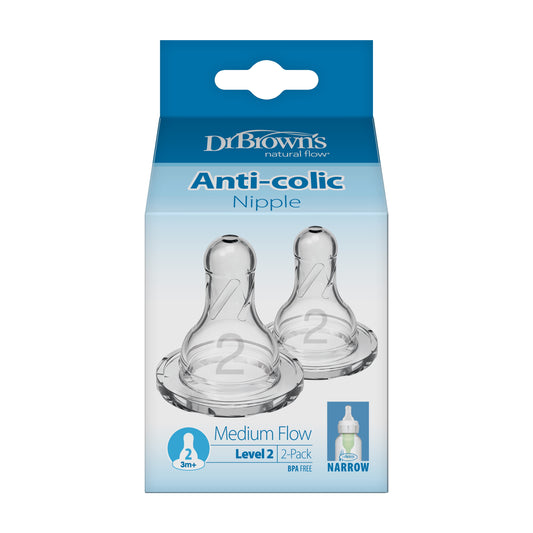 Dr Brown's Level 3 Narrow Baby Bottle Silicone Nipple - Medium-Fast Flow, 2 count