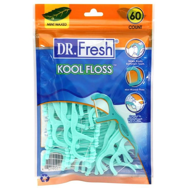 Dr. Fresh Kool Floss Picks 60 Count Waxed (6in)
