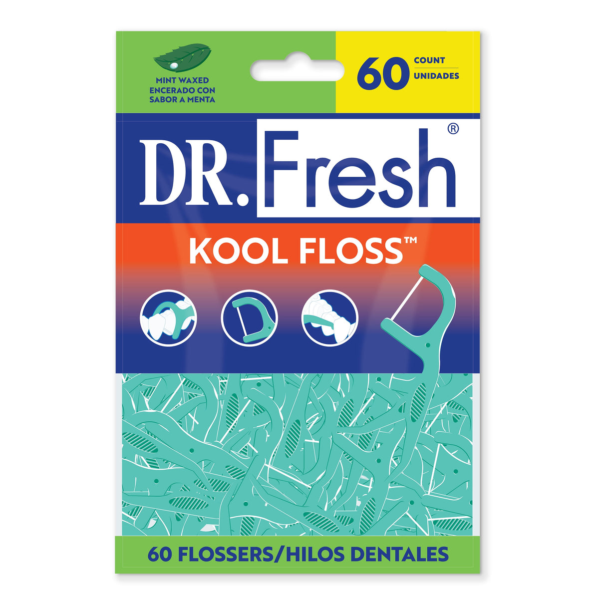 Dr. Fresh Kool Floss Picks 60 Count Mint Waxed (6in)