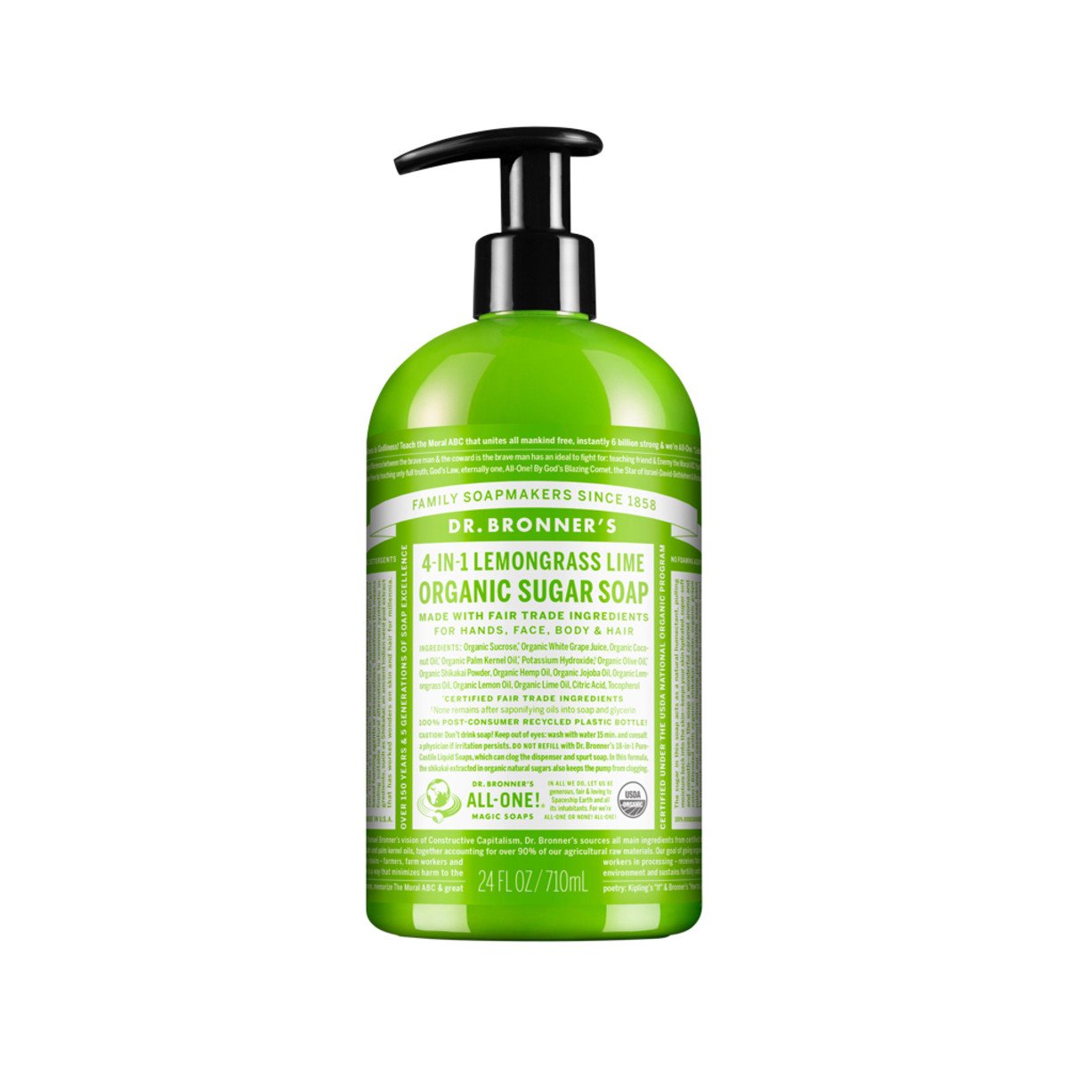 Dr. Bronners Organic Sugar Soap 12oz Lemongrass Lime Pump