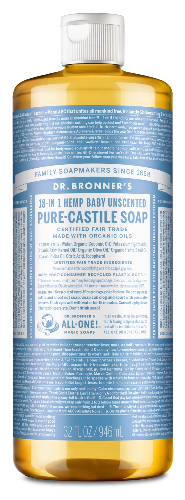 Dr. Bronners Baby Mild Unscnted 2oz(12in)Castile Soap