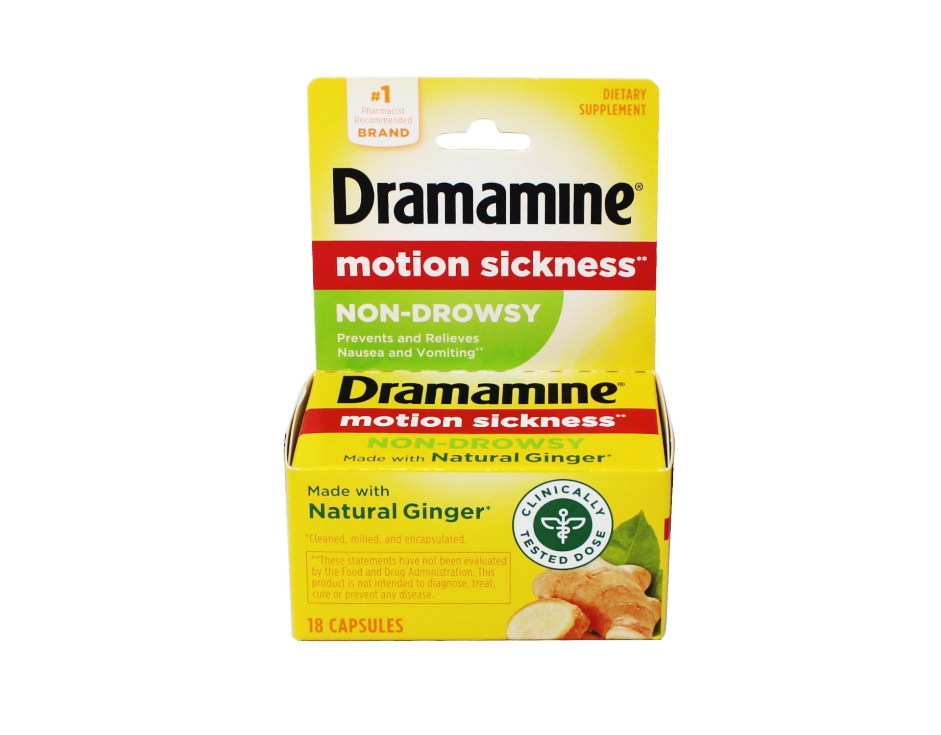 DRAMAMINE NON DROWSY NATURALS CAP 18CT