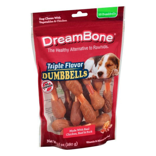 DreamBone Triple Flavor Dumbbells with Chicken, 10 count