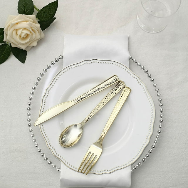 SENSATIONS Assorted Plastic Cutlery - Hammered Metallic Silver, 24 count