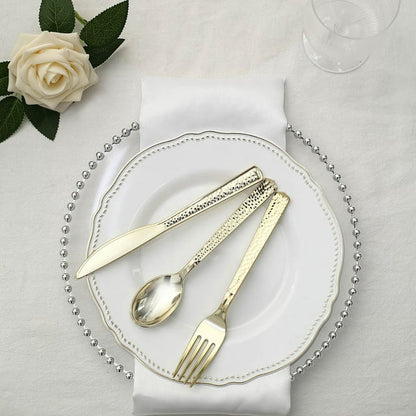 SENSATIONS Assorted Plastic Cutlery - Hammered Metallic Silver, 24 count