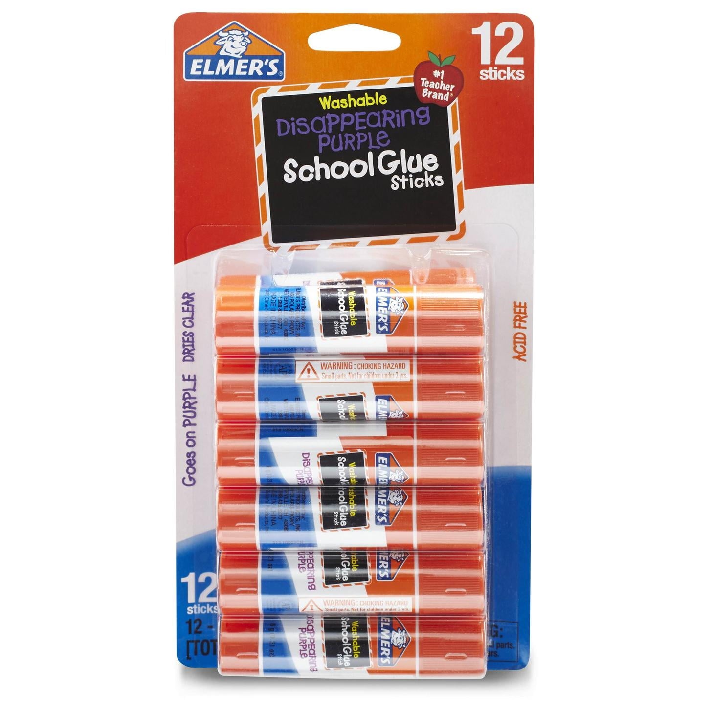 ELMER'S Washable School Glue Sticks - Disappearing Purple, 2 count