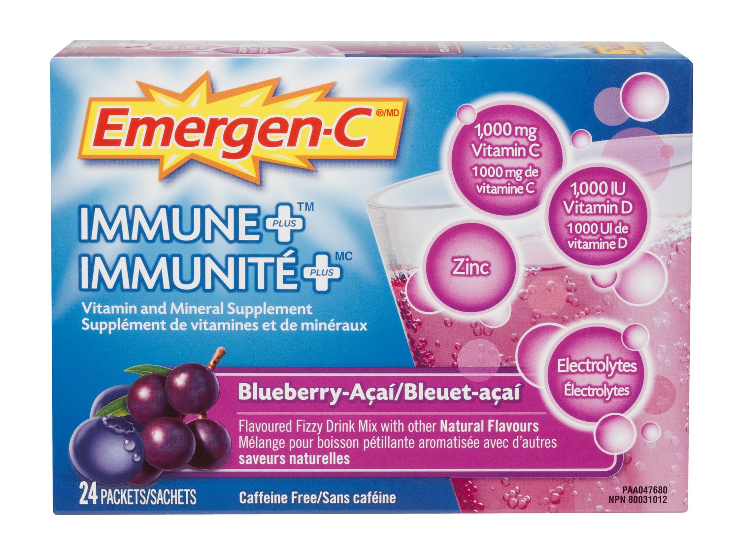 EMERGEN-C IMMUNE+ W/VIT D BLUEBERRY 30CT