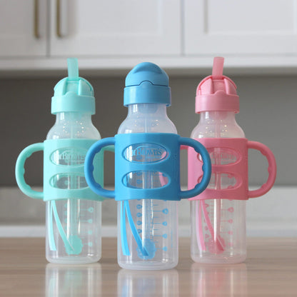Dr Brown's Milestones Narrow Sippy Straw Bottle - Gray, 8 oz