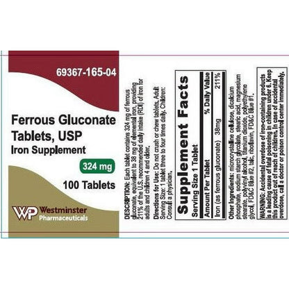 FERROUS GLUCONATE 324 MG TAB 100 UD