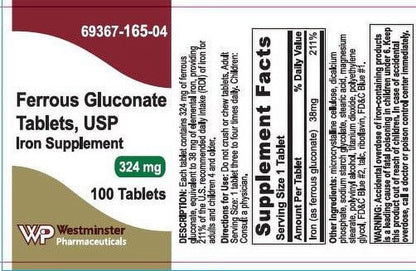 FERROUS GLUC 324 MG TAB 100