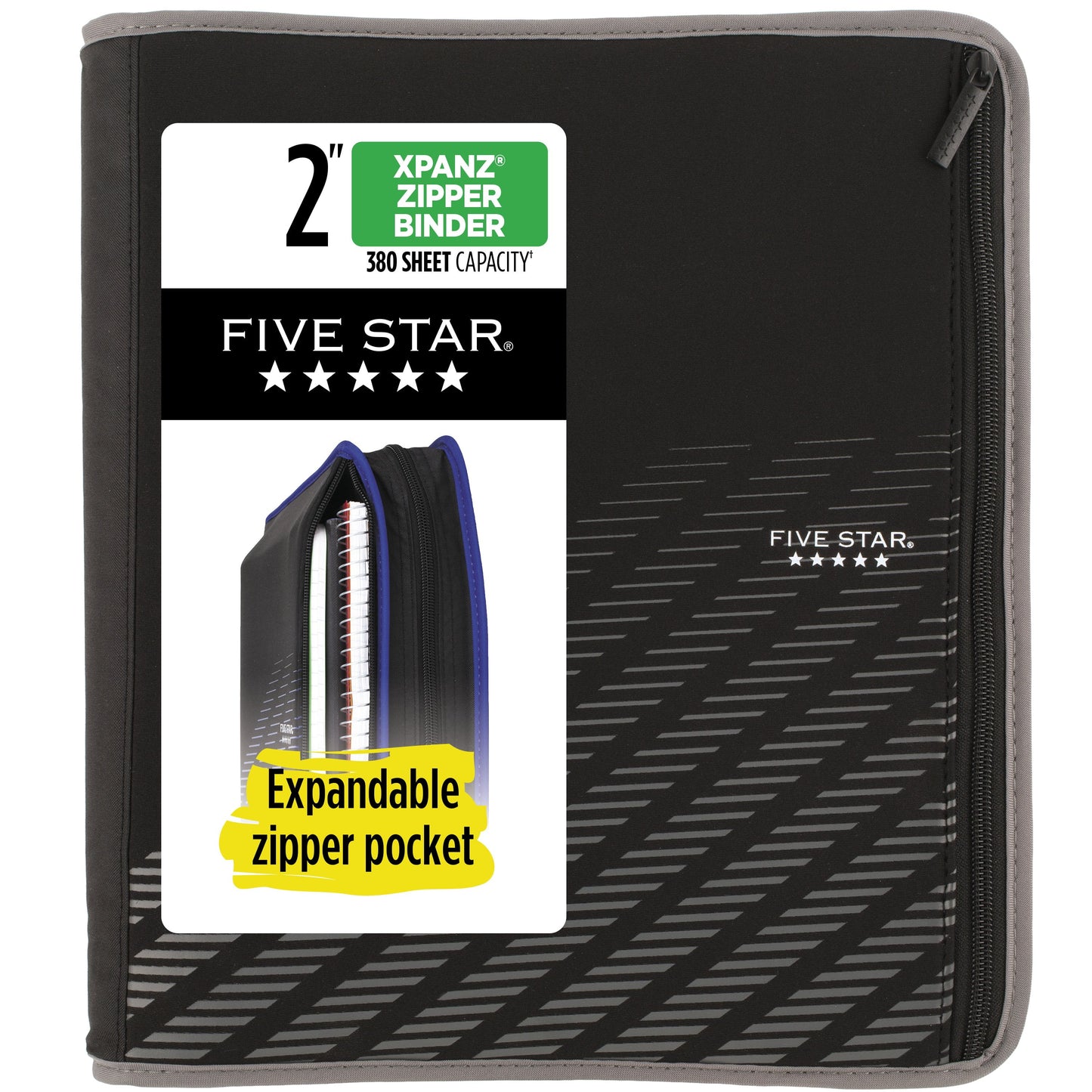 Five Star 2" Xpanz Zipper Binder Expandable with Interior Pockets, Assorted Colors