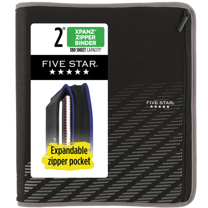 Five Star 2" Xpanz Zipper Binder Expandable with Interior Pockets, Assorted Colors