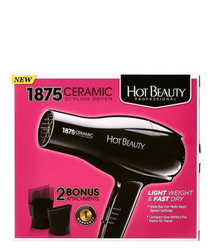 Hot Beauty Dryer 1875 Watt Ceramic With 2 Attachments