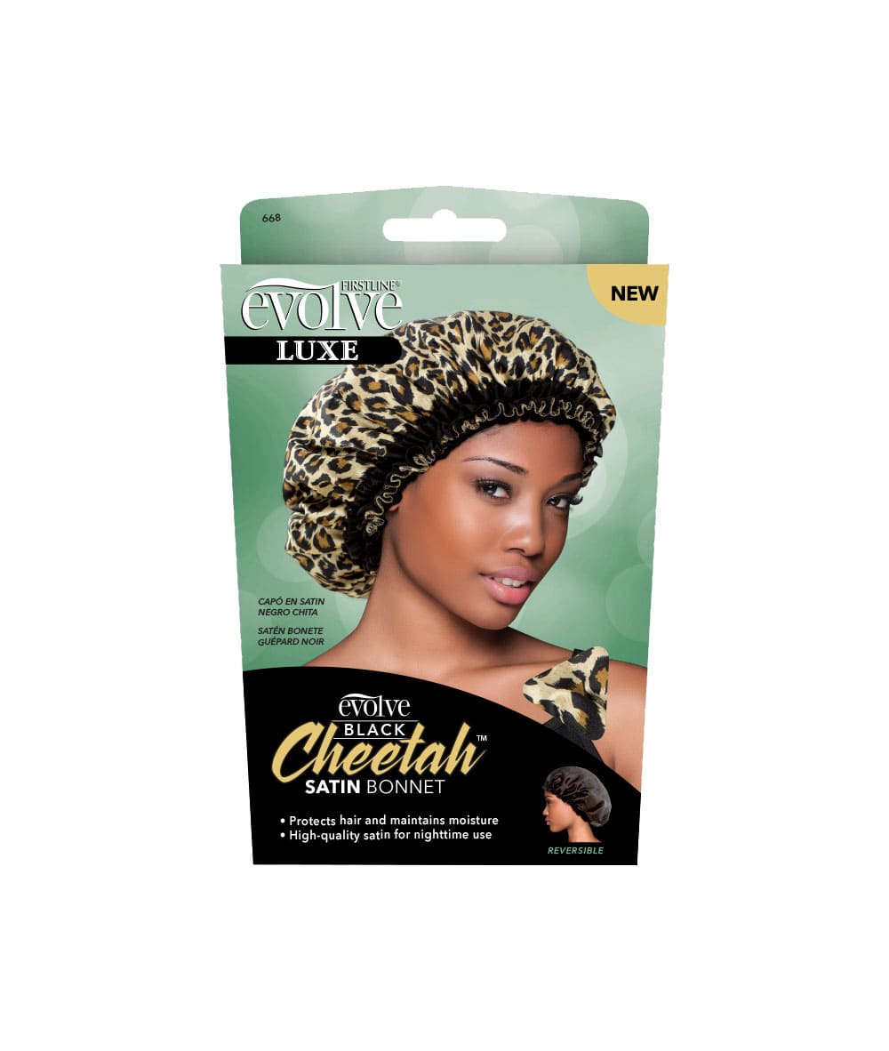 Firstline Evolve Luxe Satin Reversible Bonnet - Black and Cheetah