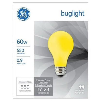 GE 7W A19 A-Shape Outdoor Bug Light Bulb, Yellow