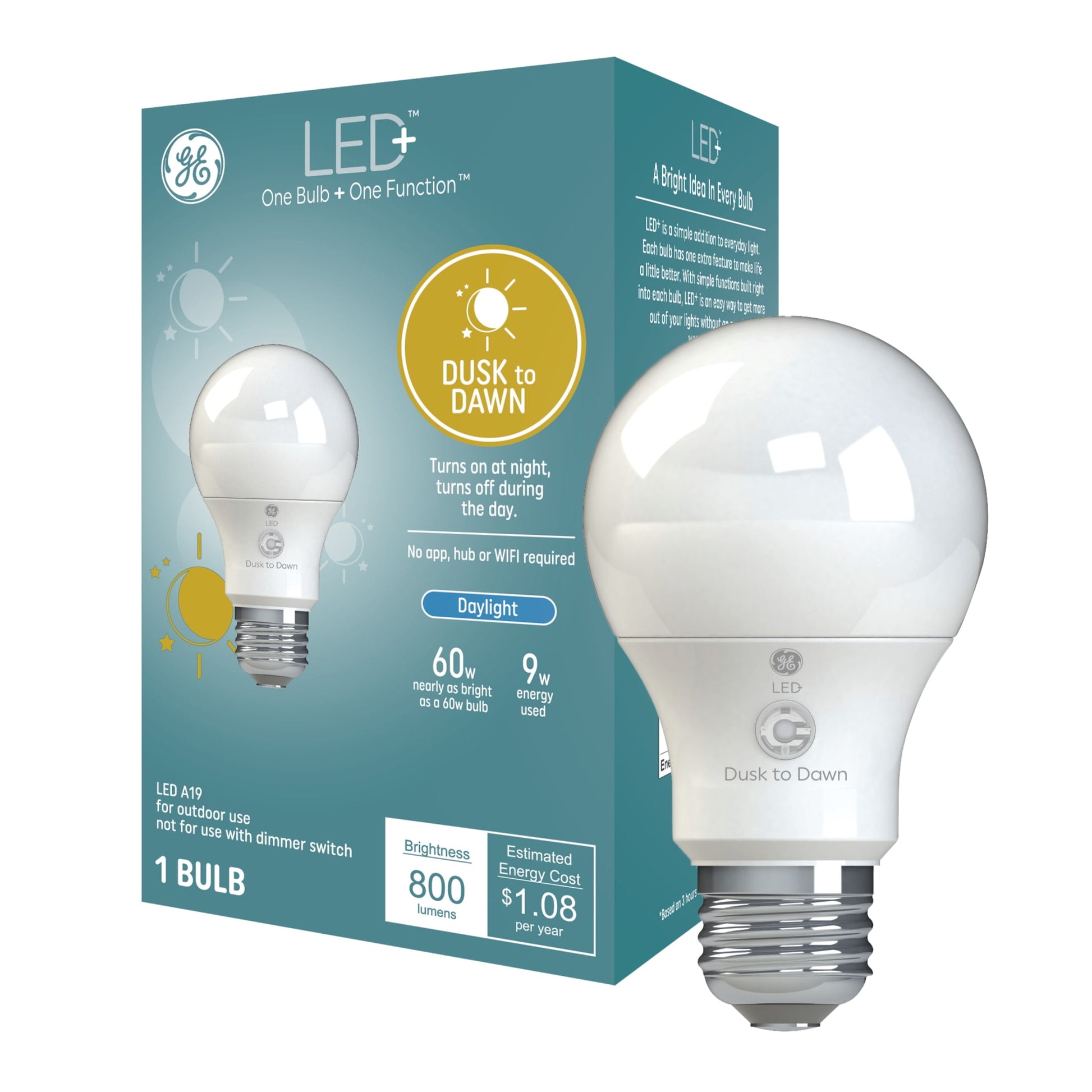 GE 60W A19 Dusk to Dawn LED + Light Bulb Clear